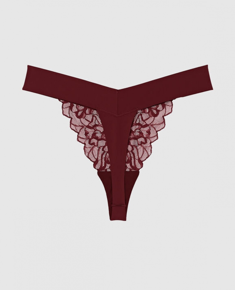 Women's La Senza High Leg Thong Panty Underwear Red Burgundy | Syq8Rz8m