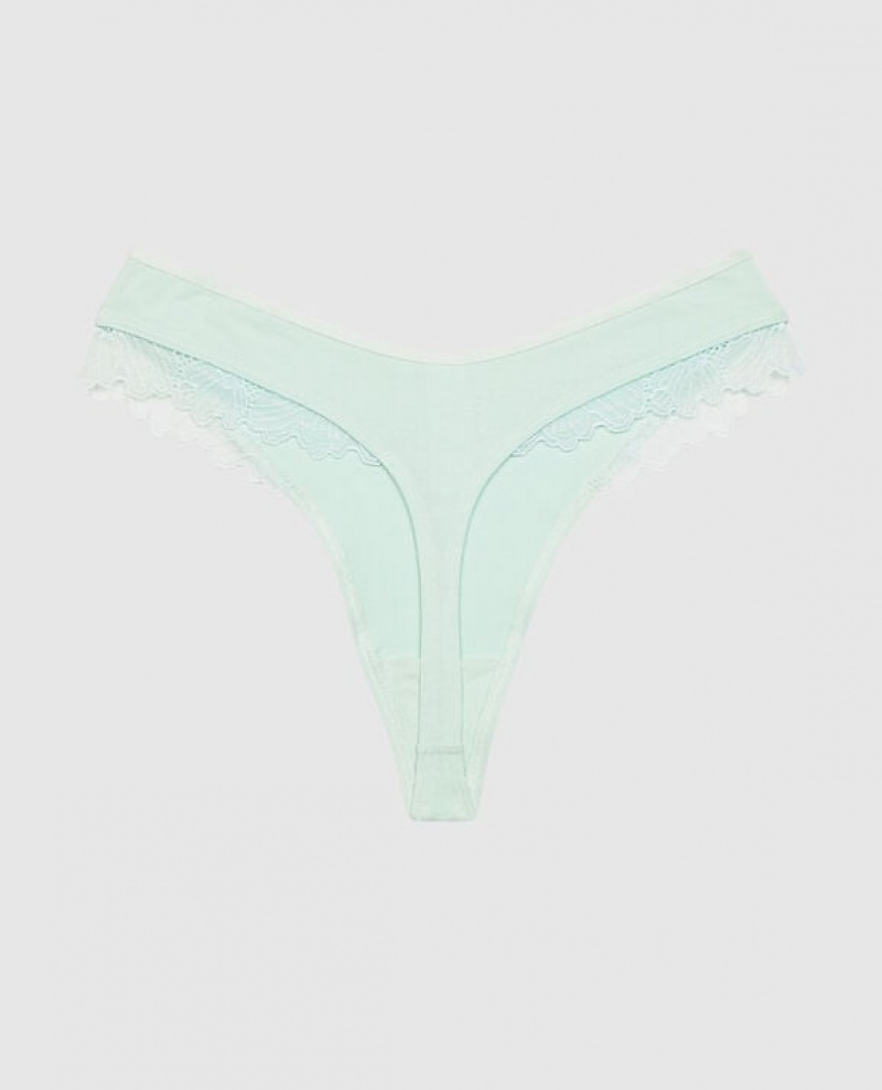 Women's La Senza High Leg Thong Panty Underwear White Green | Iq6jjExb