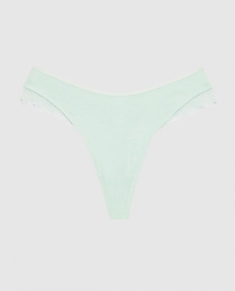 Women\'s La Senza High Leg Thong Panty Underwear White Green | Iq6jjExb