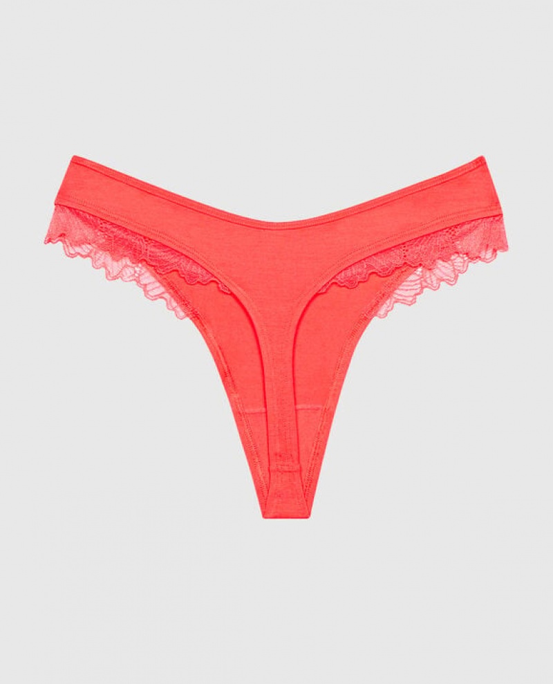 Women's La Senza High Leg Thong Panty Underwear Red | E67xVi4c