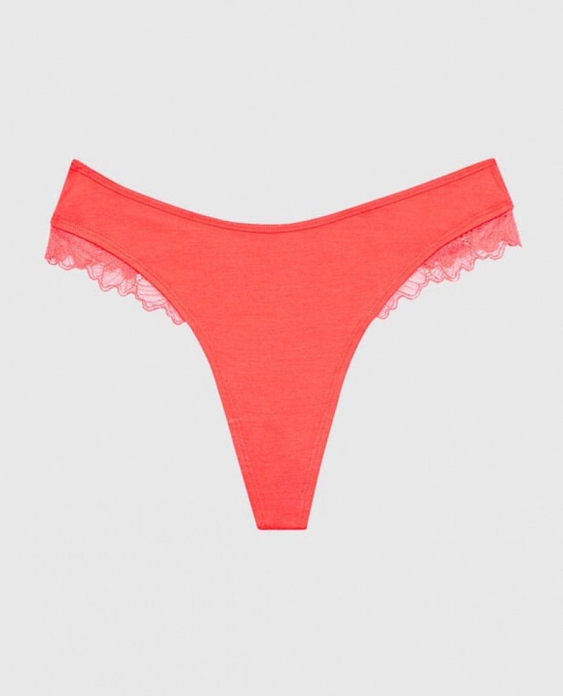 Women\'s La Senza High Leg Thong Panty Underwear Red | E67xVi4c