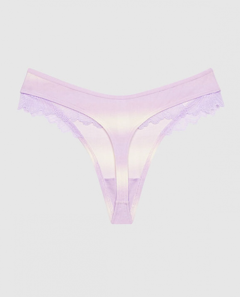 Women's La Senza High Leg Thong Panty Underwear Purple Stripes | XxsdvMoY