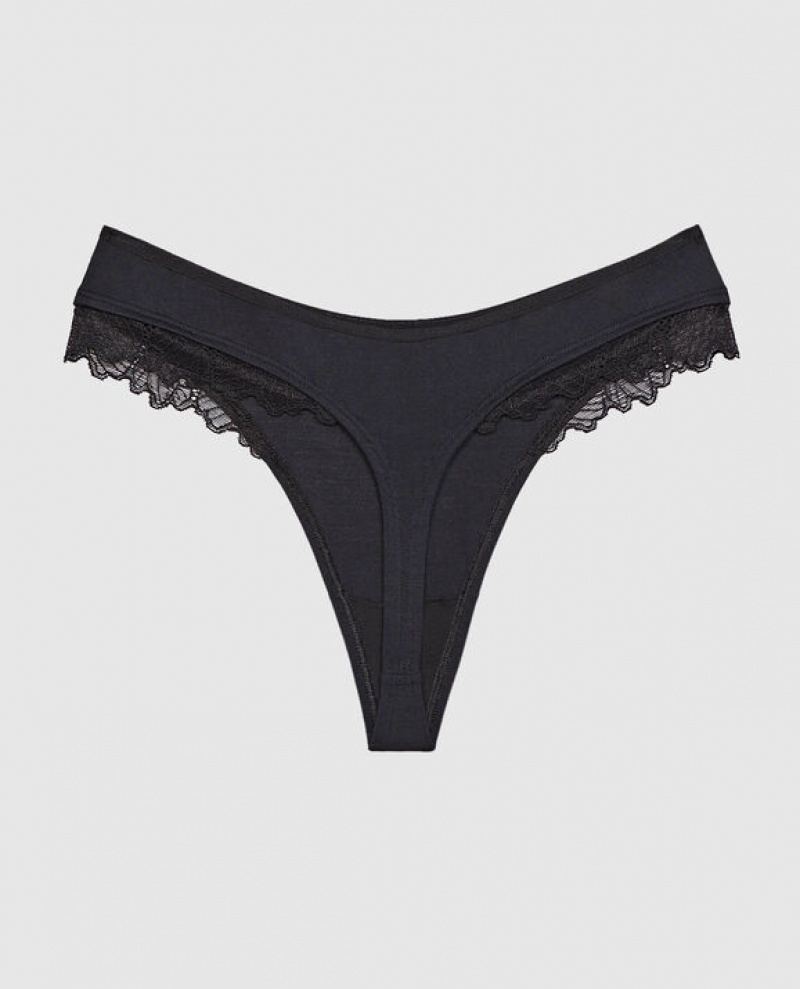 Women's La Senza High Leg Thong Panty Underwear Black | XipyOlkV