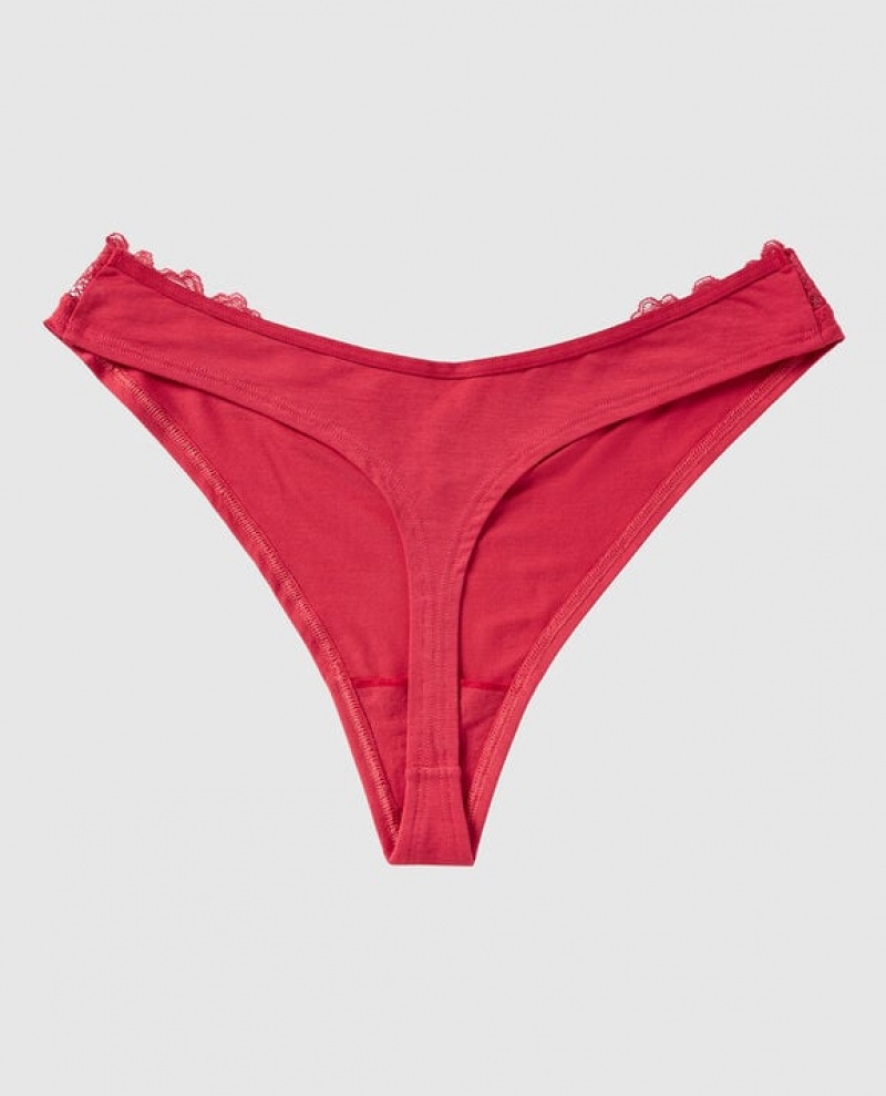 Women's La Senza High Leg Thong Panty Underwear Sweet Raspberry | sbsjgV1o