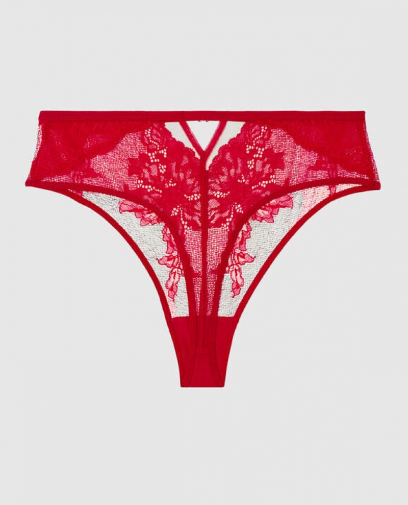 Women's La Senza High Waist Thong Panty Underwear Red | TufWZ0Hb