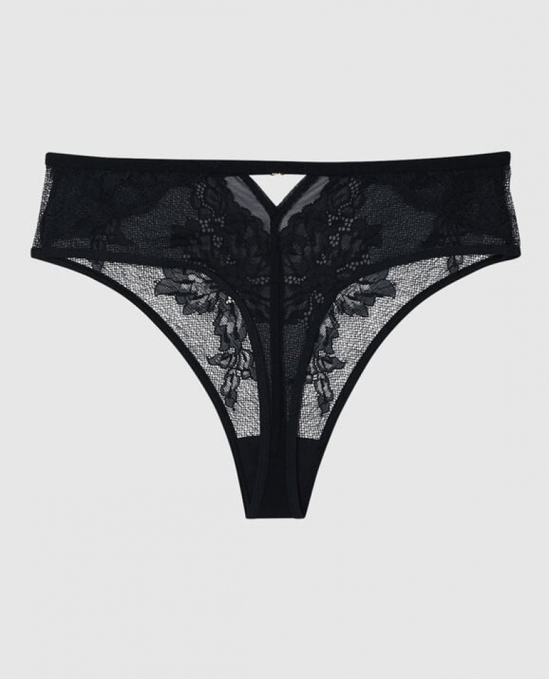 Women's La Senza High Waist Thong Panty Underwear Black | BhWh63Rm