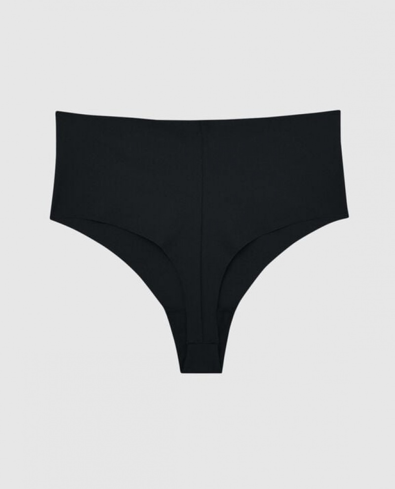 Women's La Senza High Waist Thong Panty Underwear Black | RG1CvIuG