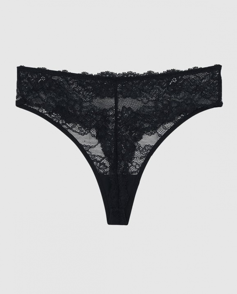 Women's La Senza High Waist Thong Panty Underwear Black | cNqVOE33