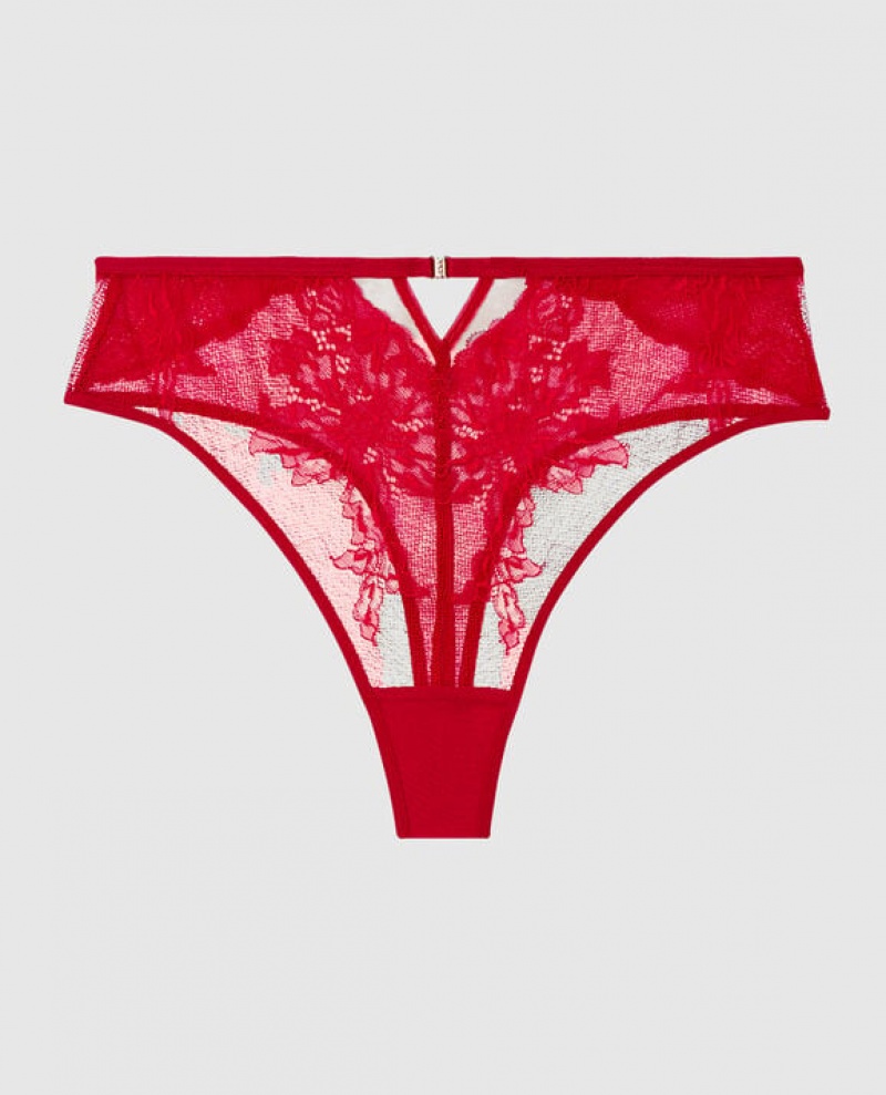 Women\'s La Senza High Waist Thong Panty Underwear Red | nif4dcXn