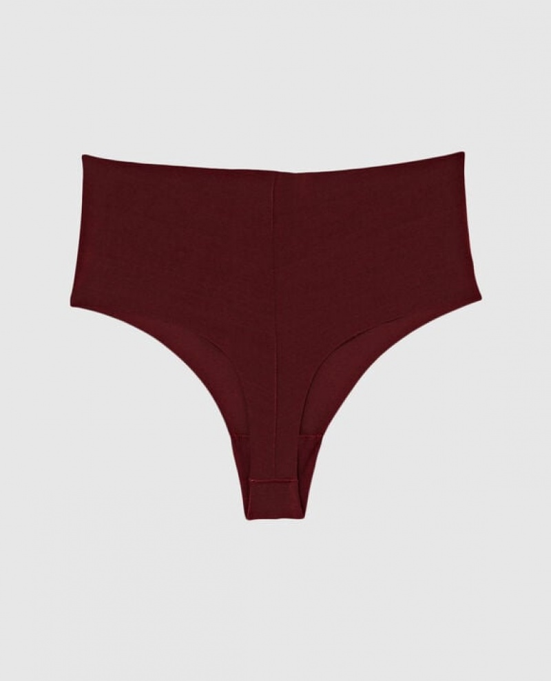 Women's La Senza High Waist Thong Panty Underwear Red Burgundy | BI24Mn13