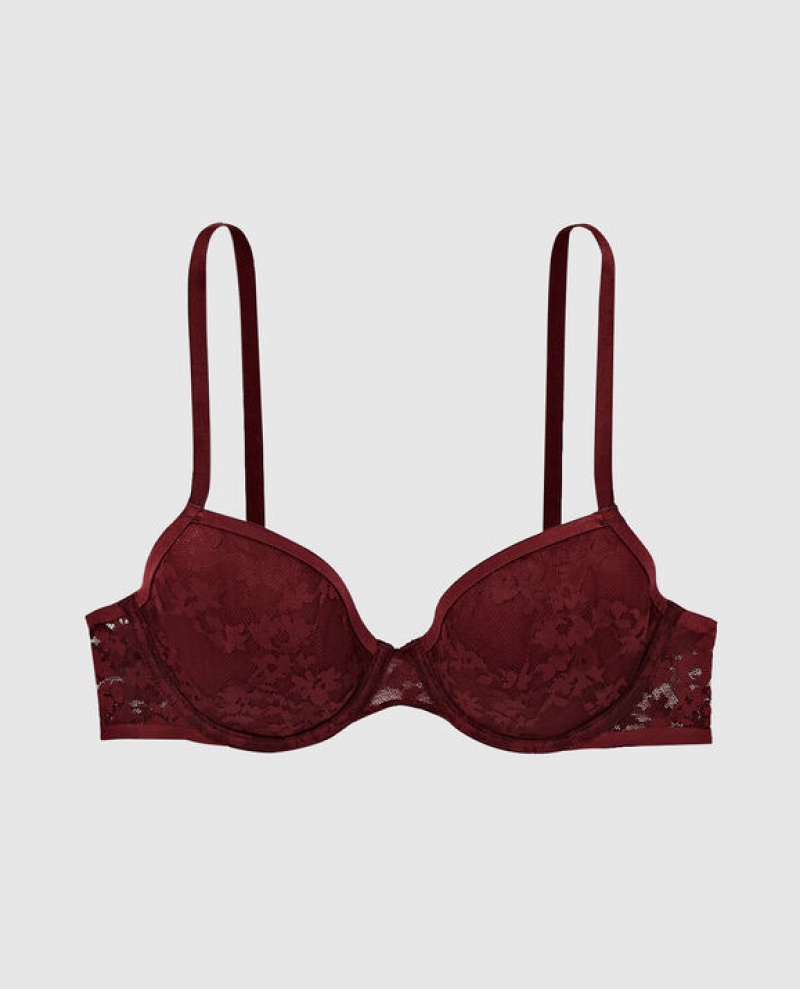 Women\'s La Senza Lightly Lined Demi Bras Red Burgundy | RGEJ5rN1