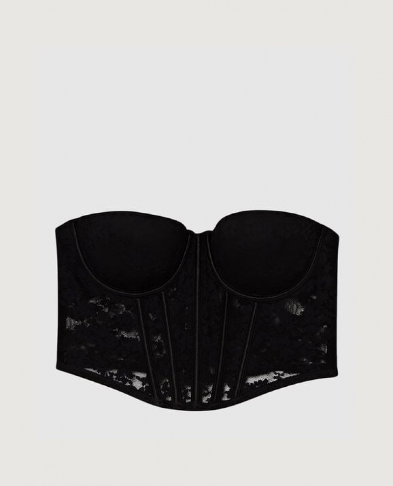 Women's La Senza Lightly Lined Strapless Bra Top Lingerie Black | FZvxlQa1