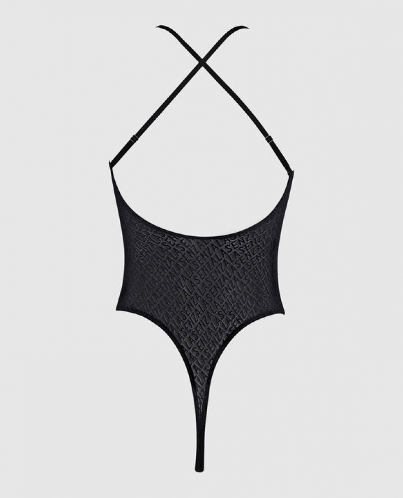 Women's La Senza Logo Mesh Bodysuit Lingerie Black | 0pWzCsRJ