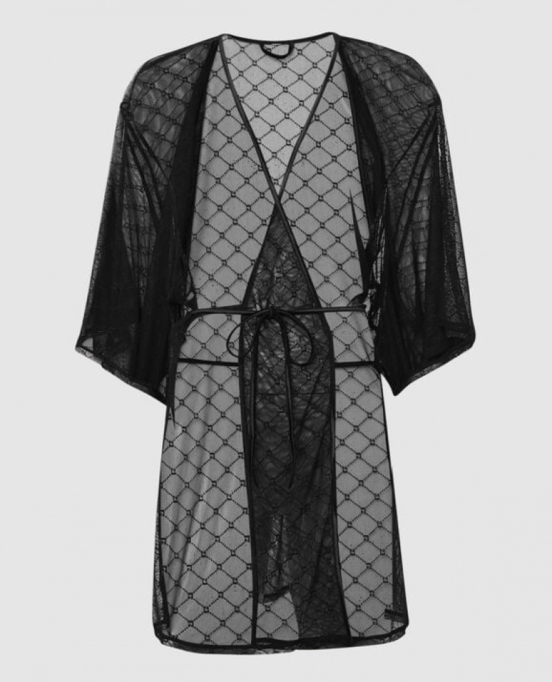 Women\'s La Senza Logo Mesh Robe Lingerie Black | nYvtJq75