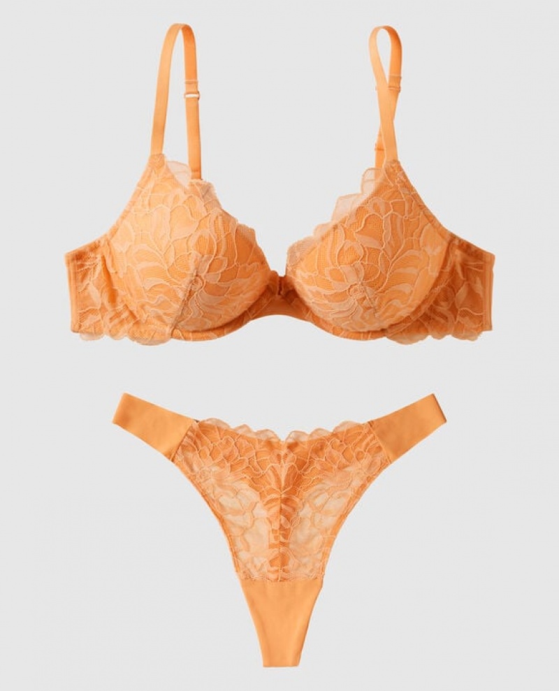 Women's La Senza Push Up Plunge Bras Orange Cream | uyLlt7RB