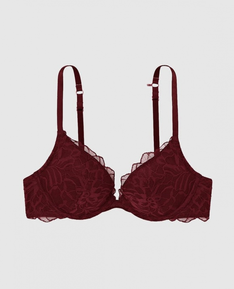 Women\'s La Senza Push Up Plunge Bras Red Burgundy | jZfHccT7