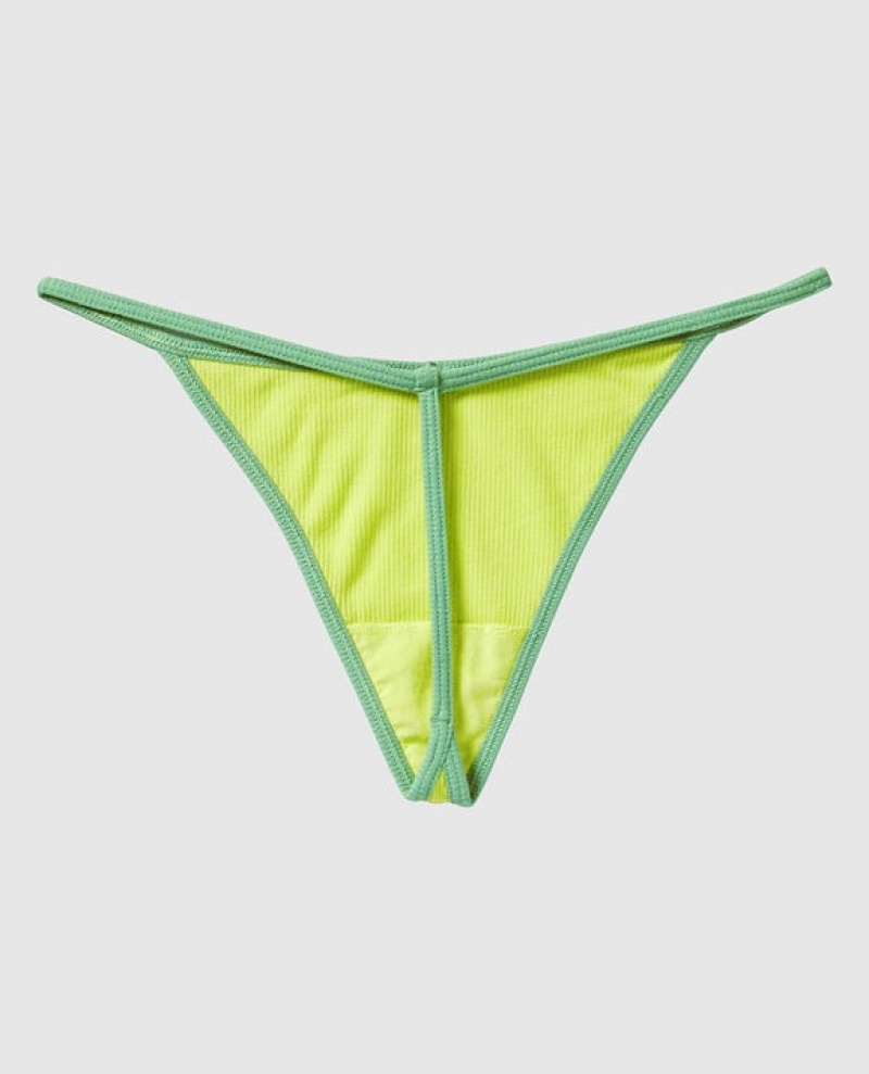 Women's La Senza Ribbed G-String Panty Underwear Green | zHn39A6l