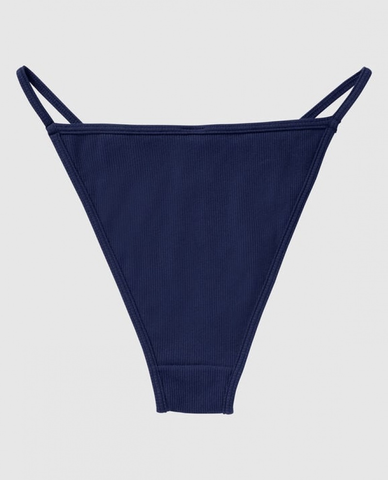 Women's La Senza Ribbed Mini Cheeky Panty Underwear Navy | vwik8eMQ