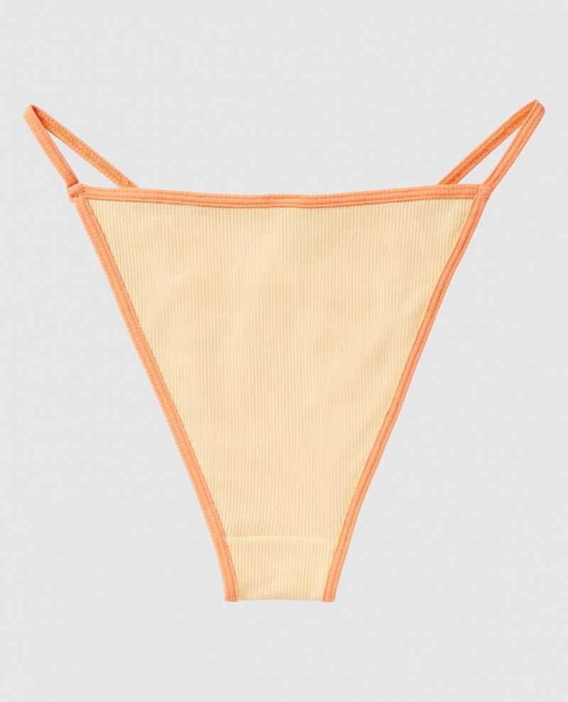 Women's La Senza Ribbed Mini Cheeky Panty Underwear Light Yellow | HcaqxdSY