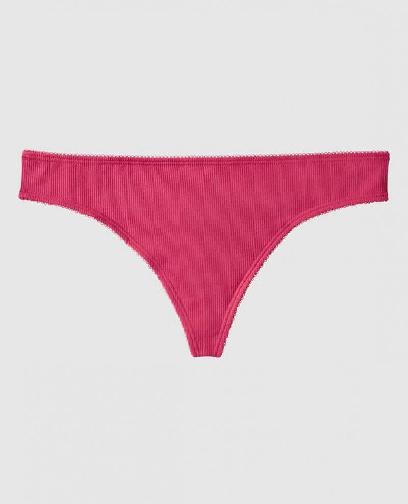 Women\'s La Senza Ribbed Thong Panty Underwear Sweet Raspberry | M1vUQhsG