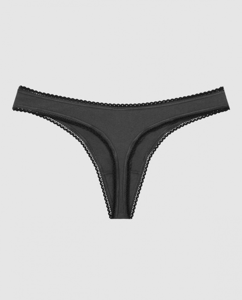 Women's La Senza Thong Panty Underwear Black | 2BkuwQLd