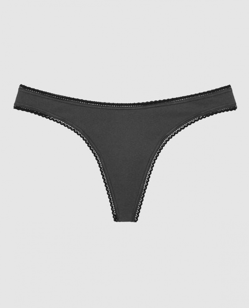 Women\'s La Senza Thong Panty Underwear Black | 2BkuwQLd