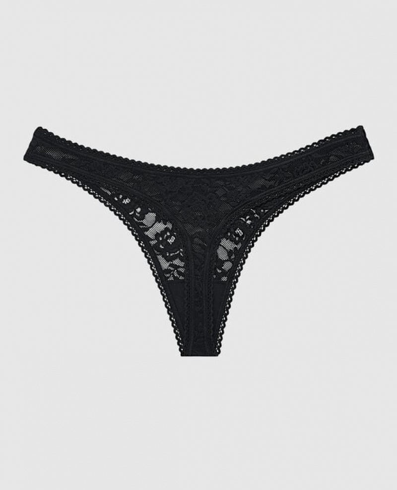 Women's La Senza Thong Panty Underwear Black | XZCok0ce