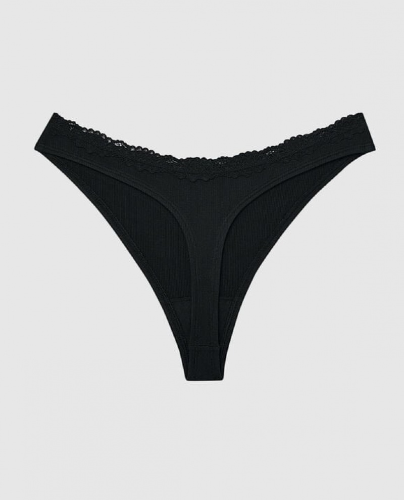 Women's La Senza Thong Panty Underwear Black | JCzQ6NpH