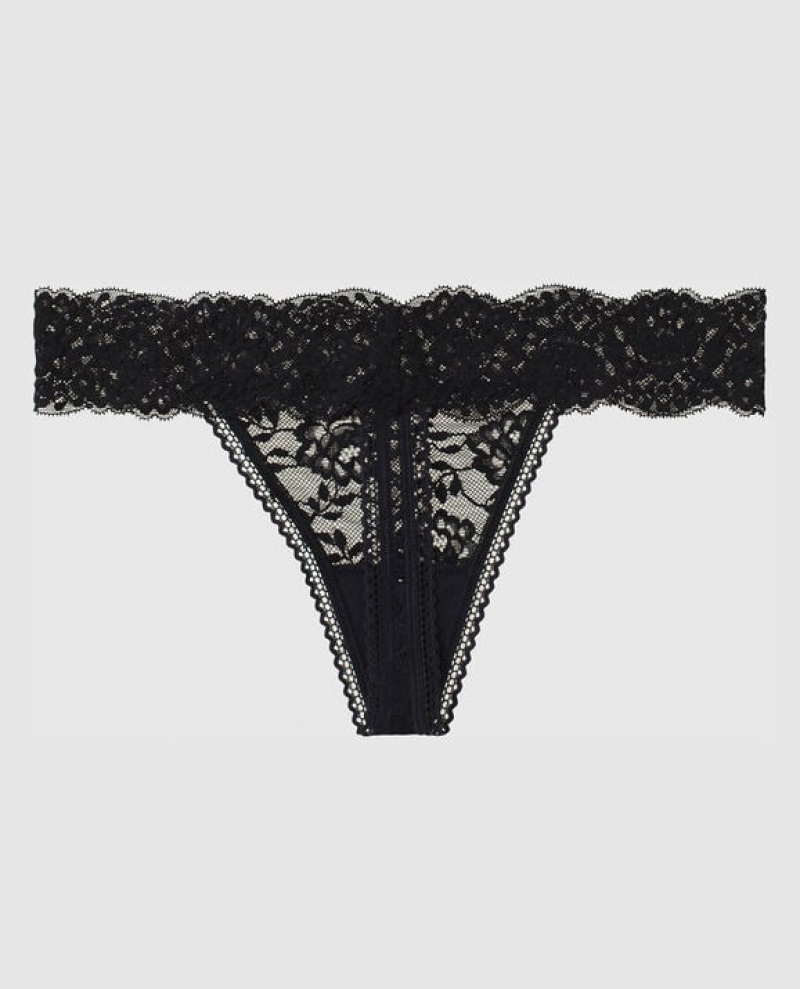 Women's La Senza Thong Panty Underwear Black | PlufNUhf