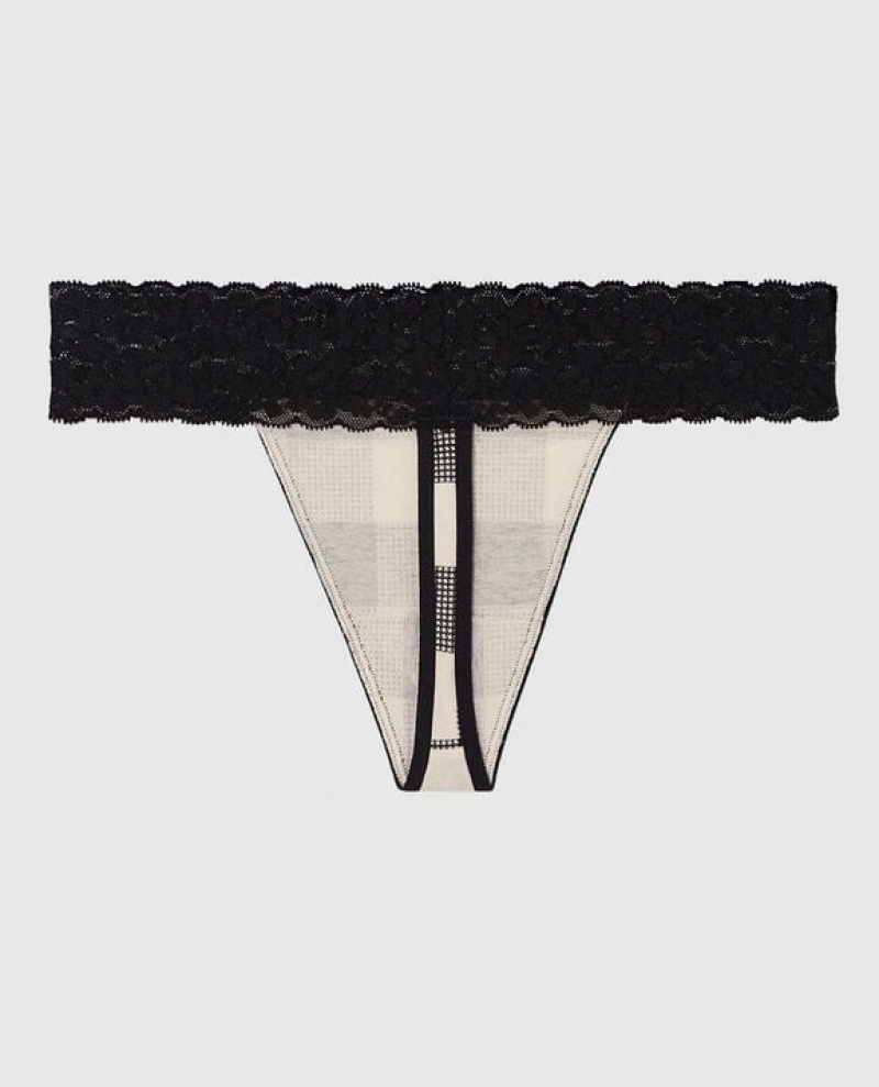 Women's La Senza Thong Panty Underwear Festive Check | WXGufydI