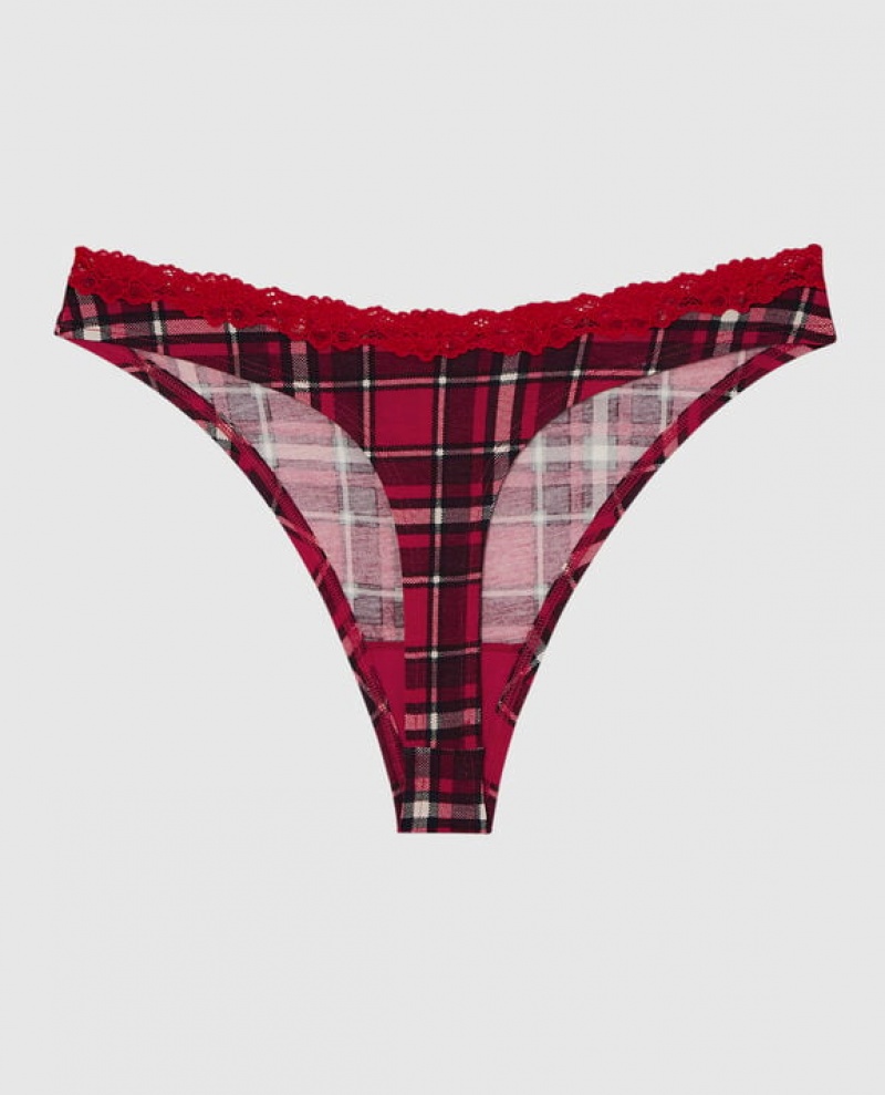 Women's La Senza Thong Panty Underwear Party Plaid | vaVGyH01