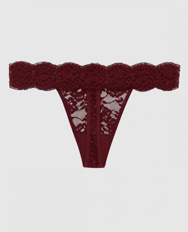 Women's La Senza Thong Panty Underwear Red Burgundy | I6gBuN2W