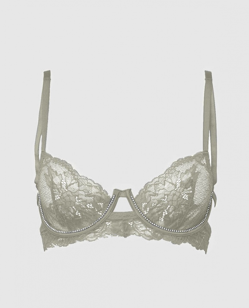 Women\'s La Senza Unlined Balconette Lace Bras Silver | 73H4kkhT