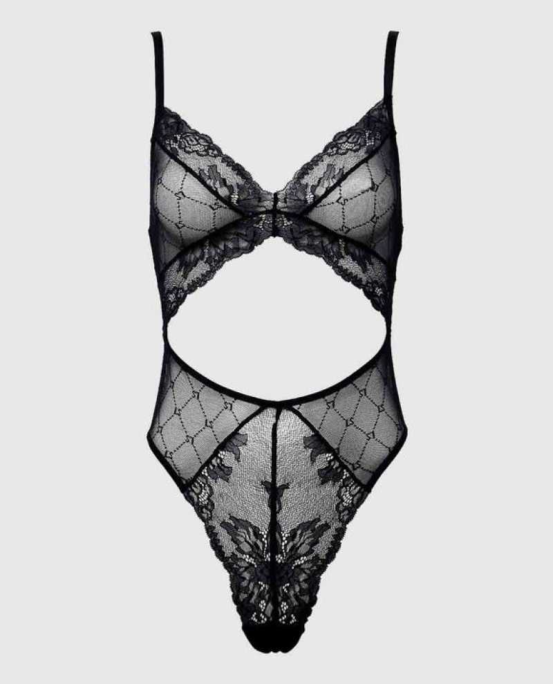 Women\'s La Senza Unlined Lace Bodysuit Lingerie Black | gdAUr40B