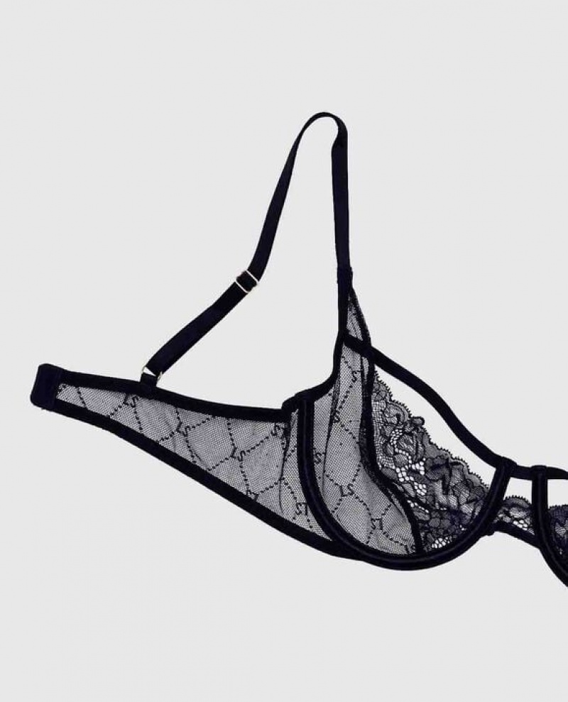 Women's La Senza Unlined Lace Bra Lingerie Black | fdssEBnY