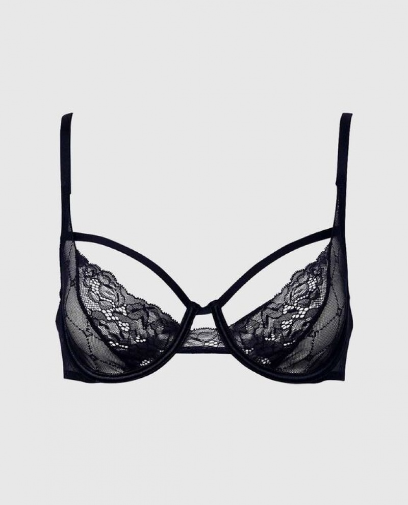 Women\'s La Senza Unlined Lace Bra Lingerie Black | fdssEBnY