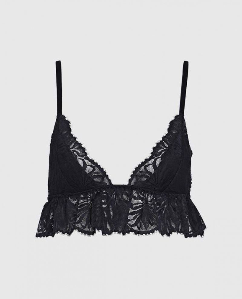 Women\'s La Senza Unlined Lace Bralette Lingerie Black | PDtMQ2Je