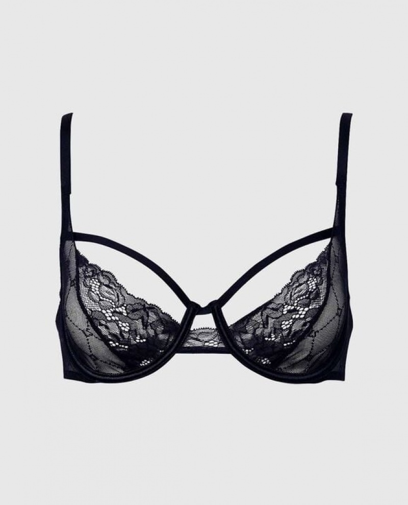 Women\'s La Senza Unlined Lace Bras Black | 1Qa6waOE